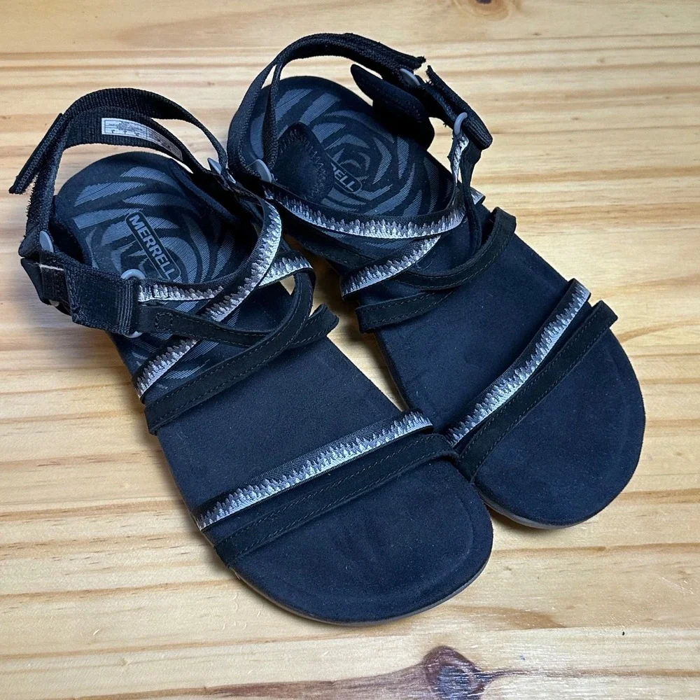 Merrell Terran 3 Cush Lattice Sandals Strappy Hiking Shoes Sz 9 Black J002712